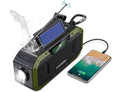 Altavoz Bluetooth con radio solar Dynamo, radio AM FM portátil con batería de 5000 mAh, carga manual, resistencia al agua IPX5, SOS, luz de emergencia