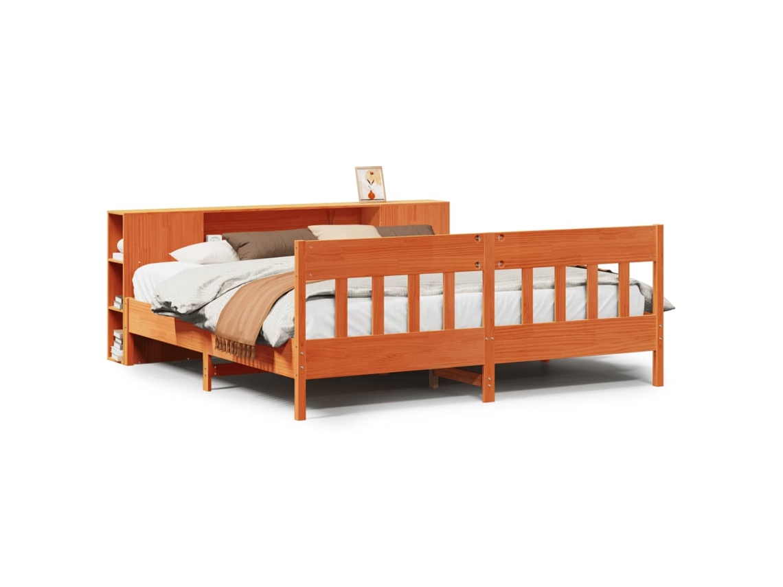 Maison Exclusive - Cama Con Estantería Sin Colchón Madera Maciza Marrón 200x200 Cm
