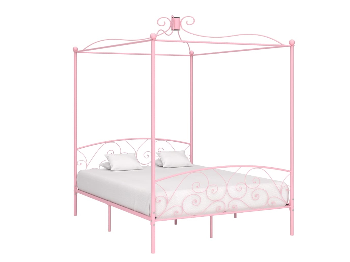 Estructura Cama Con Dosel Sin Colchón Metal Rosa 160x200 Cm