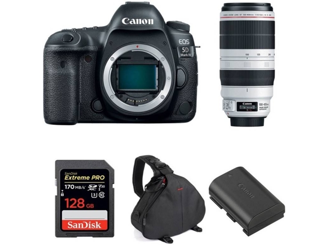 Kit Cámara CANON EOS 5D Mark IV + EF 100-400mm f4.5-5.6L IS II USM + SanDisk 128 GB + Batería + Bolsa (Full-Frame)