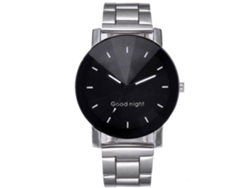 Reloj Casual De Cuero Acero Con Dial Grande Y Letras Simples Para Estudiantes (negro)
