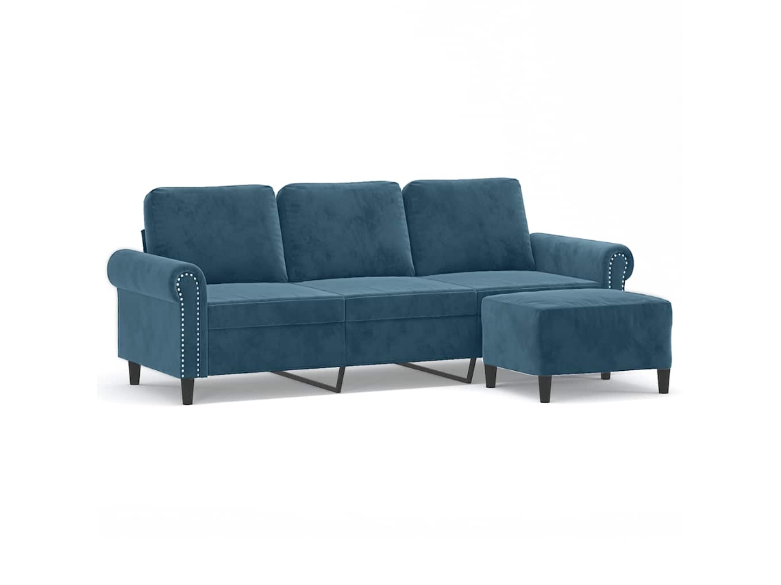 Maison Exclusive - Sofá de 3 plazas con reposapiés, 180 cm, terciopelo azul