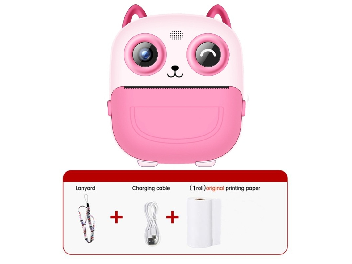Cámara instantánea, mini cámara de impresión de alta definición de 1080p para niños, color rosa Cuich