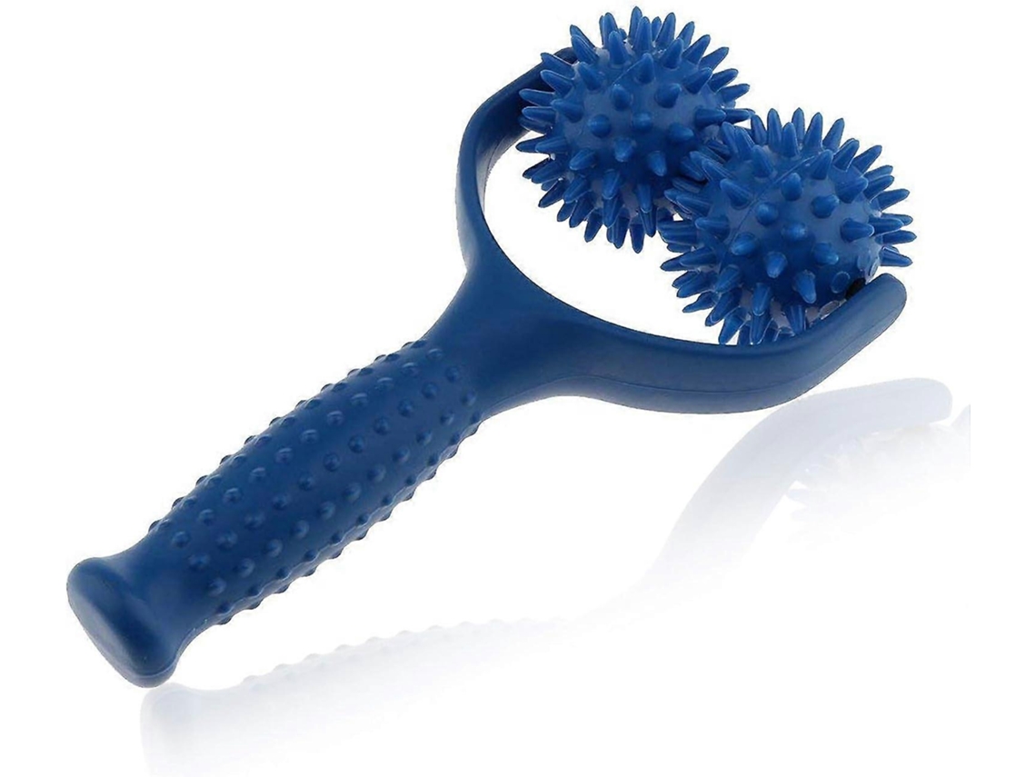 Massageador de rolos com 2 bolas e peças pequenas para relaxar ombros, pernas e músculos, aliviando a fadiga e dores musculares.