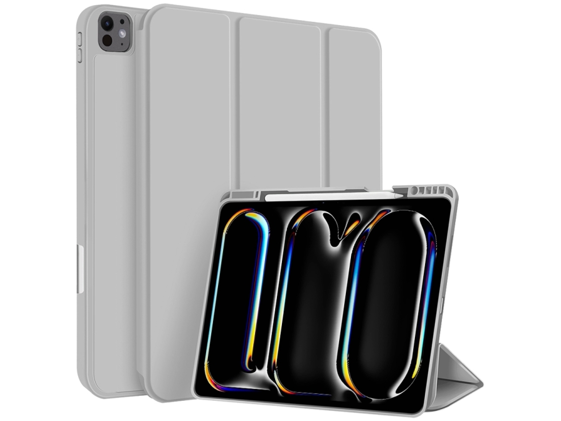 Capa Para Ipad 8 10.2 Polegadas Com Ranhura Para Caneta Em 3 Dobras Cinza