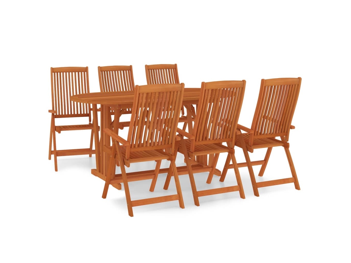 Conjunto 7 de comedor para jardín VIDAXL madera maciza de eucalipto