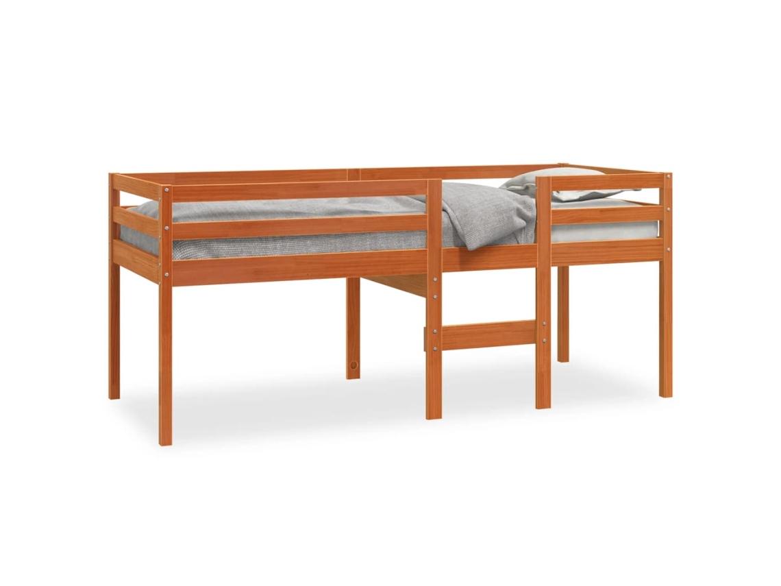 Cama Alta 75x190 cm Madera Maciza De Pino Cera Marrón Dkd Home Decor