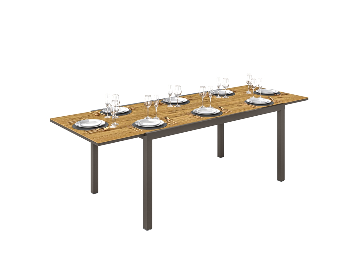 Mesa De Comedor Extensible De 160-240 Cm, Para 6-8 Personas, Rectangular, Estilo Jardín, Color Castaño.