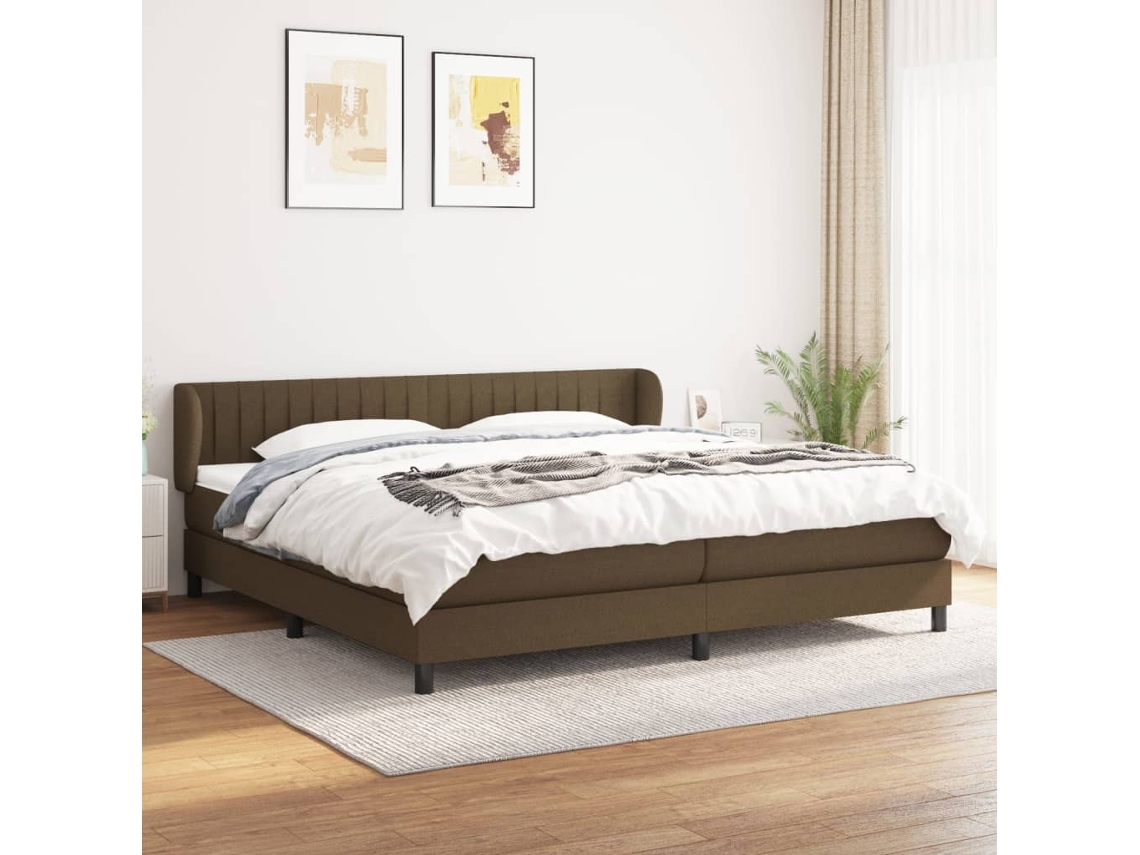 Cama Box Spring Con Colchón Tela Marrón Oscuro 200x200 Cm