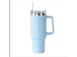 Taza térmica de viaje de doble pared, 1200 ml (40 oz), con asa y pajita. MDUG (azul claro)