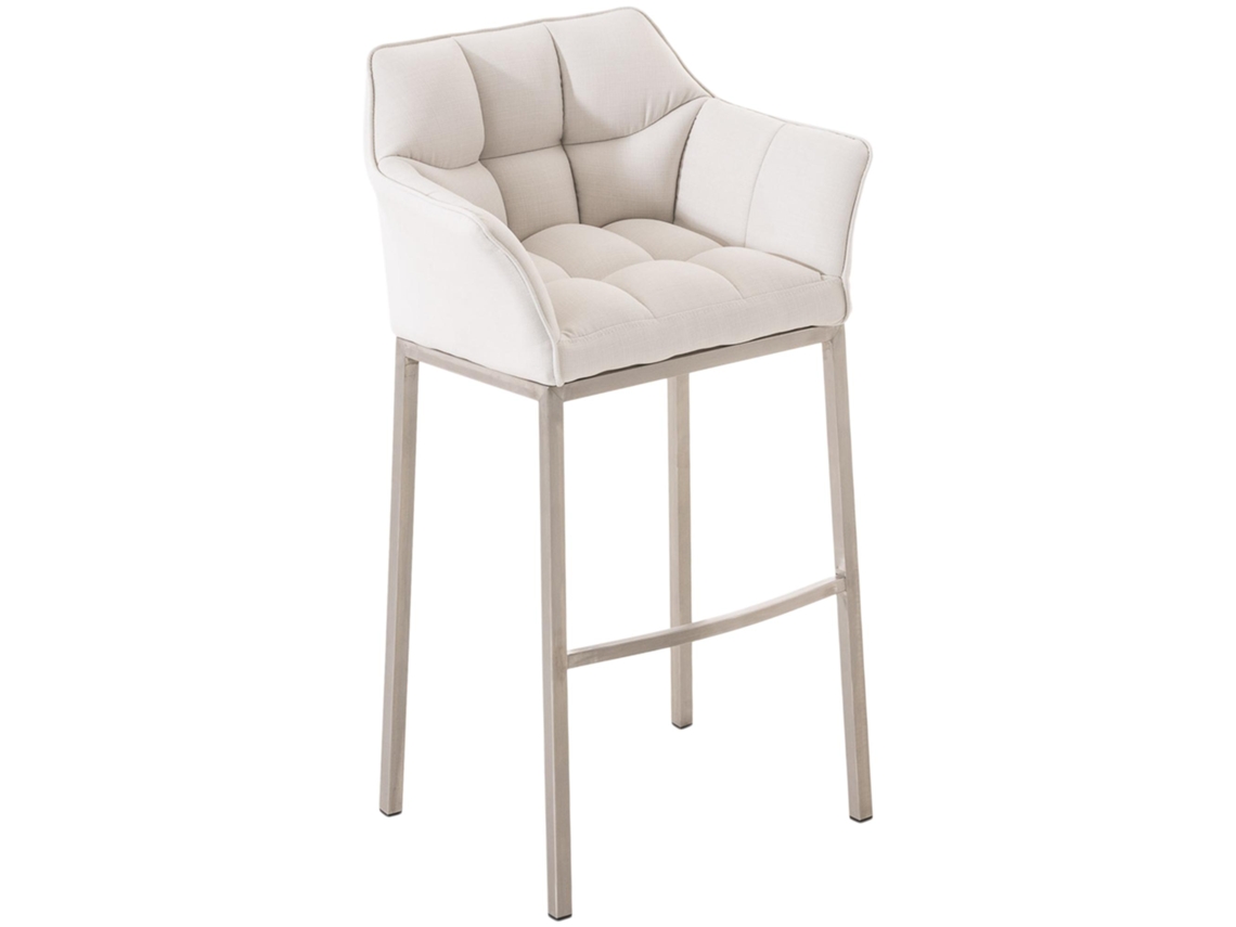 Taburete de bar de tela Damaso con 4 patas Estructura de acero inoxidable blanco Clp