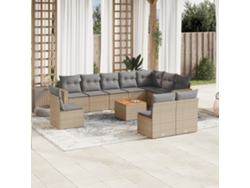 Conjunto de sofá de jardín de 11 piezas con cojines, mimbre sintético beige, DKD Home Decor