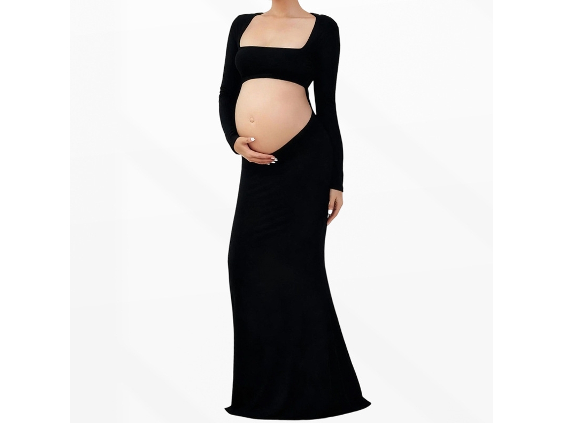 Vestido De Maternidad Para Fotografía, Vestido Largo De Maternidad Negro Sin Espalda Talla L Panoona