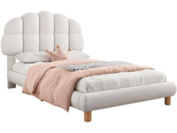 Cama Infantil Individual 90x200cm Tapizada En Tejido De Rizo Francés - Cabecero En Forma De Malvavisco - Con Somier De Láminas De Mdf - Blanco