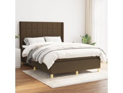 Cama Box Spring Con Colchón Tela Marrón Oscuro 140x190 Cm