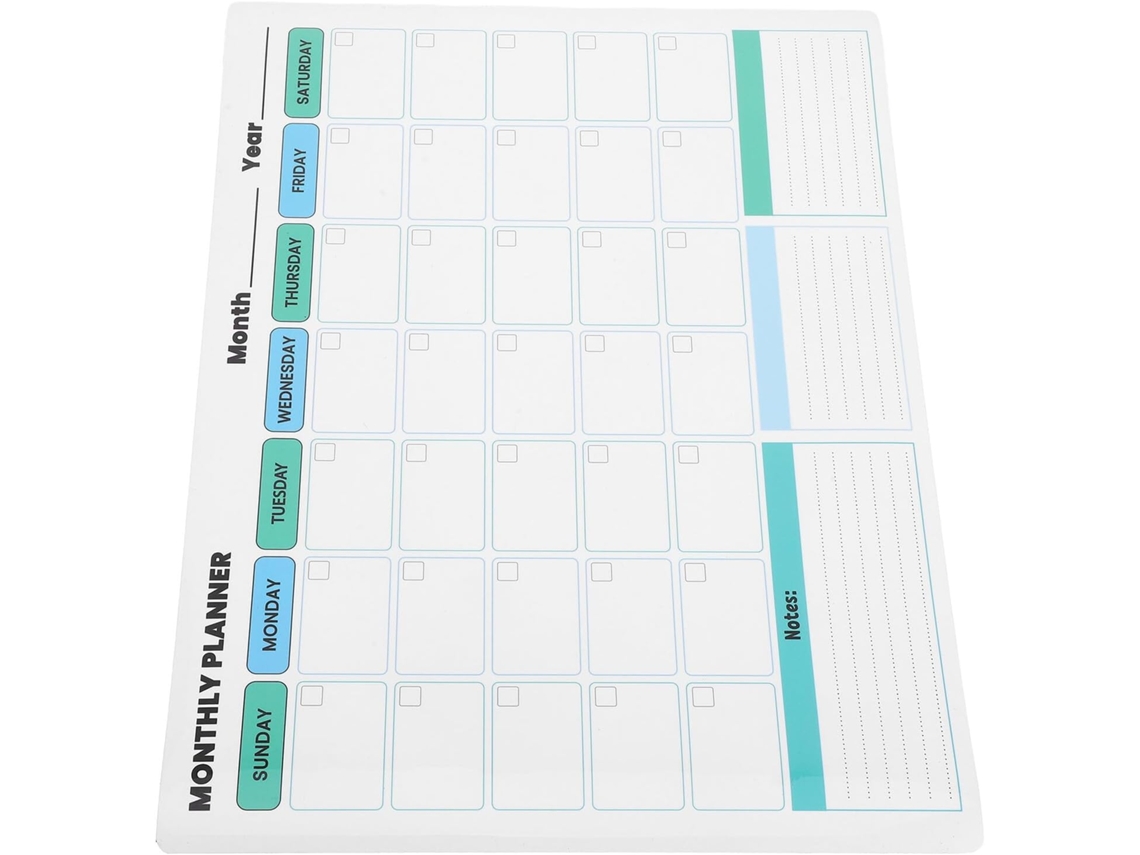 Calendario Mensual De Pizarra Blanca, Autoadhesivo De Pvc Borrable En Seco, Fácil De Instalar