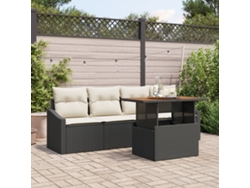 Conjunto de mesa de jardín Lovely Home de 5 piezas con cojines de polirratán negro de acacia