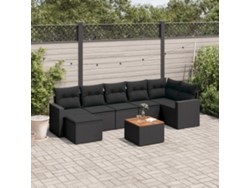Conjunto de sofá de jardín de 8 piezas con cojines en mimbre sintético negro de DKD Home Decor