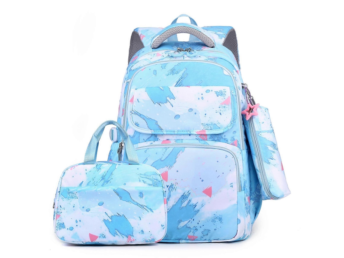 Mochila funcional y moderna para mujer con lonchera y estuche para lápices, práctica para la escuela y la biblioteca, azul.