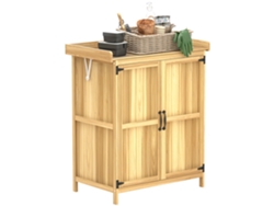 Armario de madera para exteriores con tapa abatible, estante y 2 puertas para guardar herramientas, 74x43x88 cm, Madera