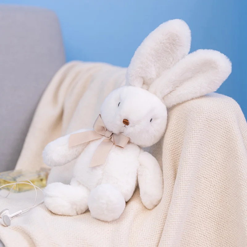 (Blanco, 35 cm de largo) Hermoso conejo de peluche con lazo