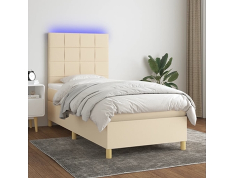 MAISON ExCLUSIVE Cama con somier con colchón y LED 90x190 cm Tela color crema