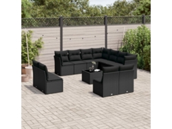 Conjunto de sofá de jardín de 12 piezas con cojines de mimbre negros DKD Home Decor