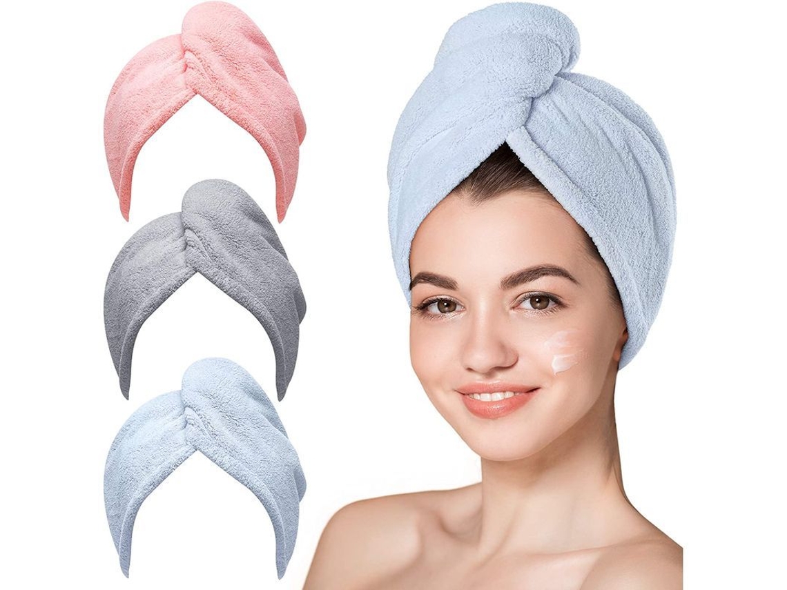 Toalla De Microfibra Para El Cabello, Paquete De 3 Turbantes Para Cabello Mojado, Antiencrespamiento Para Mujeres Con Cabello Rizado (azul, Gris, Rosa)