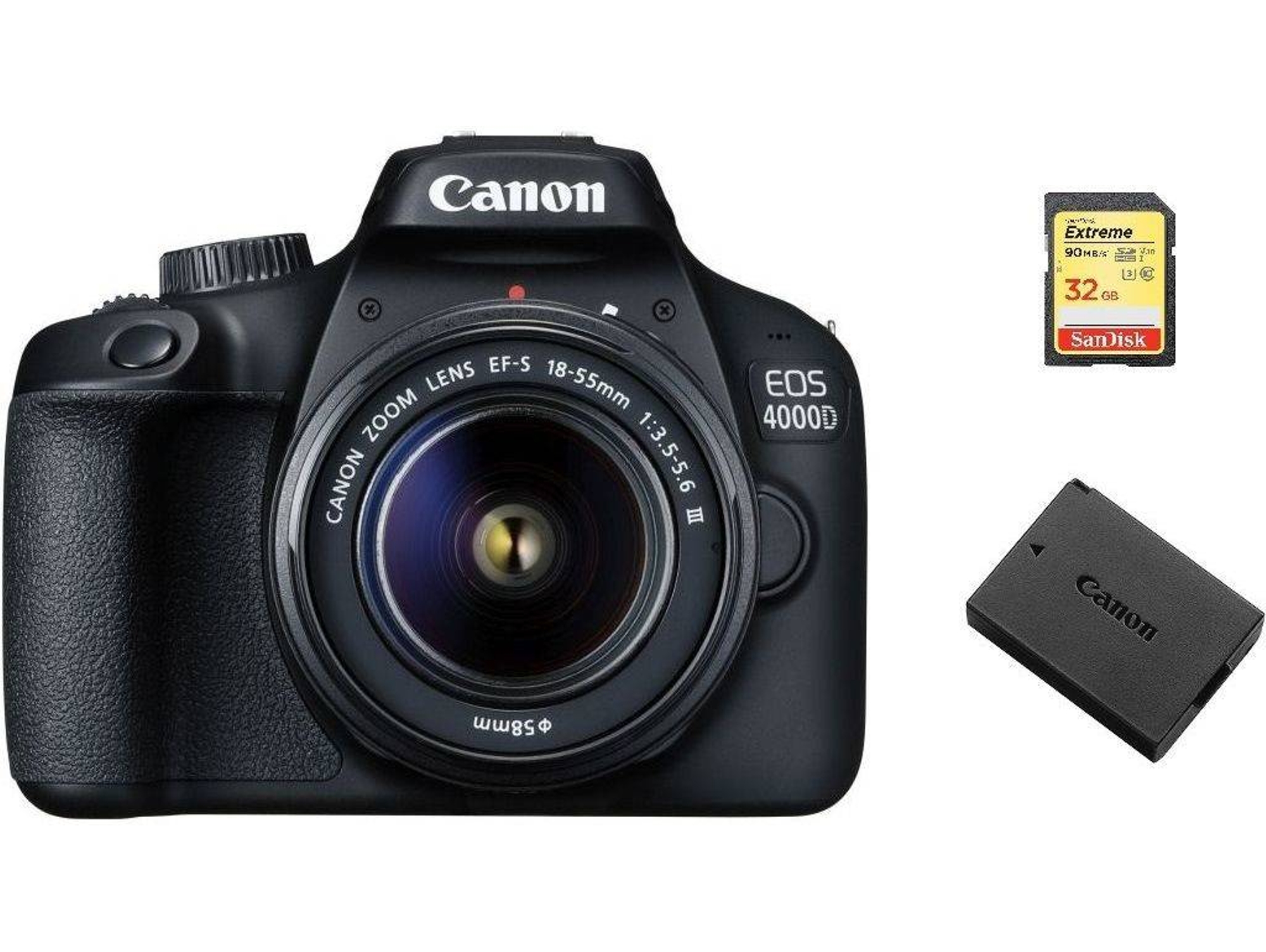 Kit Cámara Réflex CANON EOS 4000D EF-S 18-55MM F3.5-5.6 III + SD32GB + bateria LP-E10