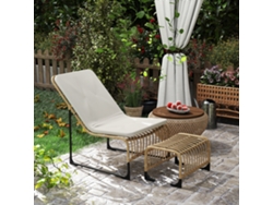 VPMKP - Outsunny conjunto de sillón de jardín en ratán sintético, reposapiés, cojín y estructura de acero, 65x93x80 cm