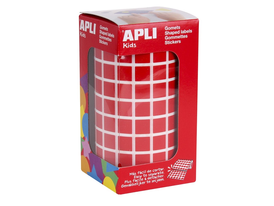Gomets Autoadesivos APLI en Rollo - Cuadrados - Ø11Mm - Rojo