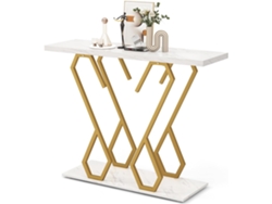 Mesa de Entrada de Mármol Artifical, Mesa Consola Moderna Blanca con Tablero de Mármol Artificial y Marco de Metal COSTWAY