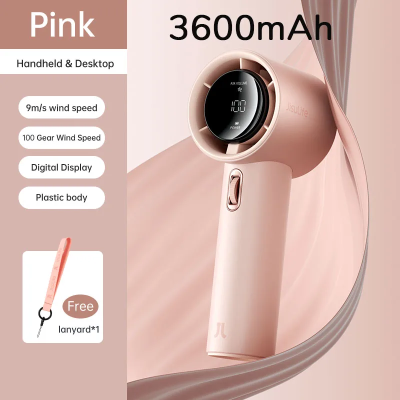 Mini Ventilador Portátil De Mano (rosa, 3600 Mah), 100 Niveles De Velocidad Del Viento, Batería Recargable Usb De 5000 Mah.