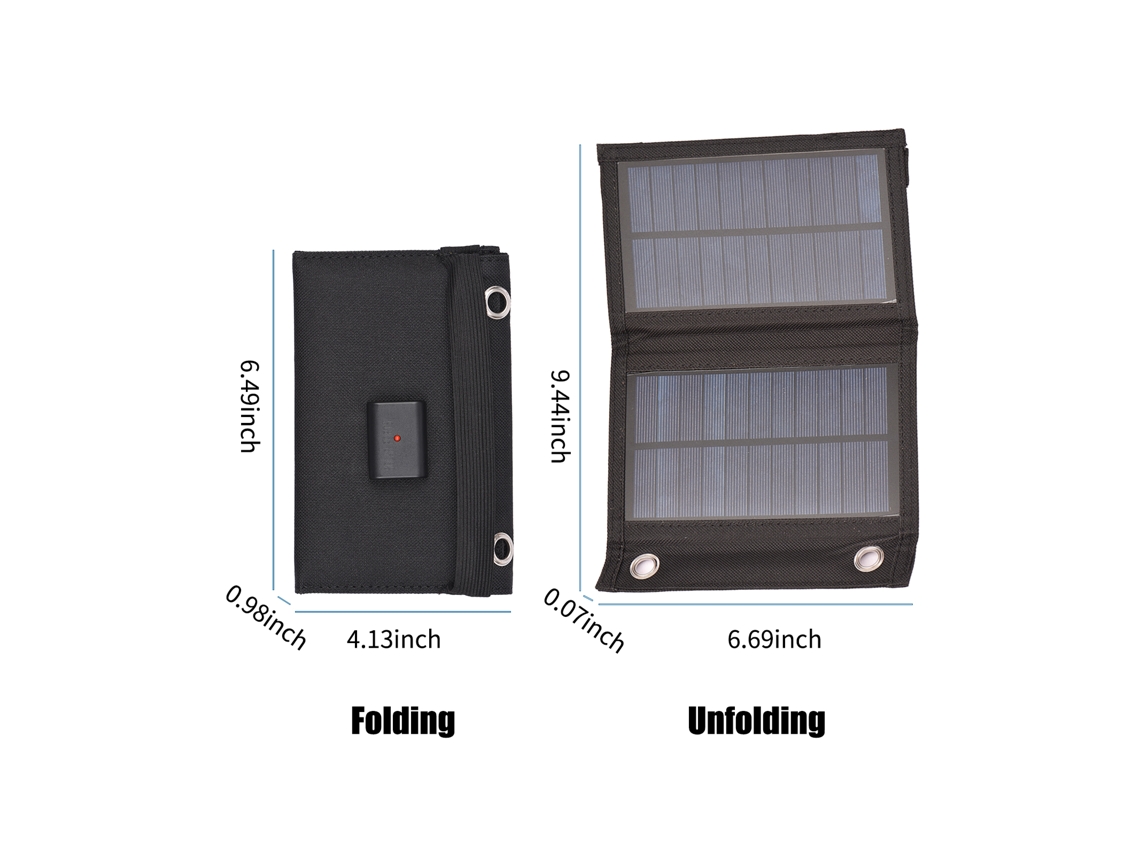 Cargador solar plegable con puerto USB y mosquetones