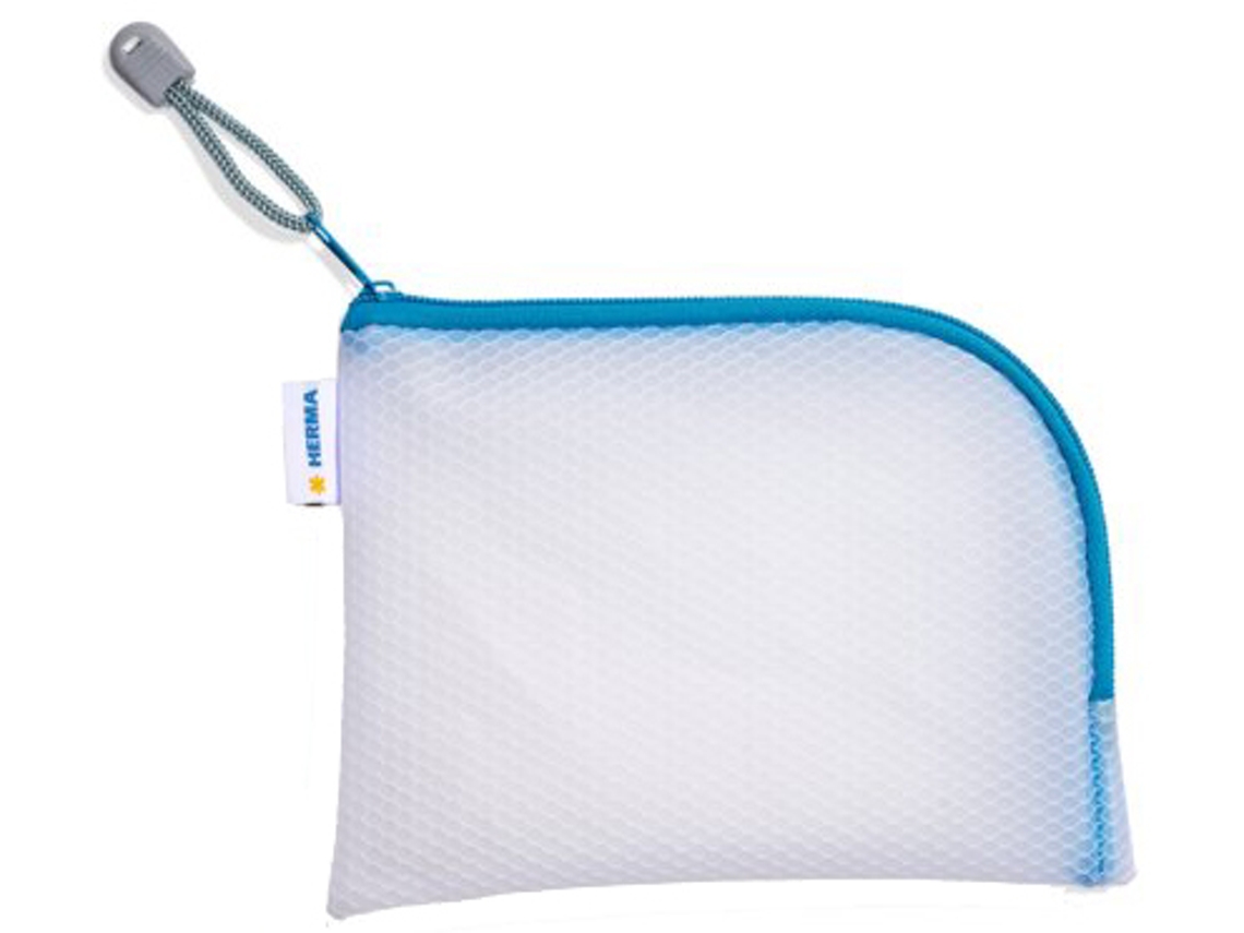 Bolsa con cremallera HERMA de malla Din A6 azul