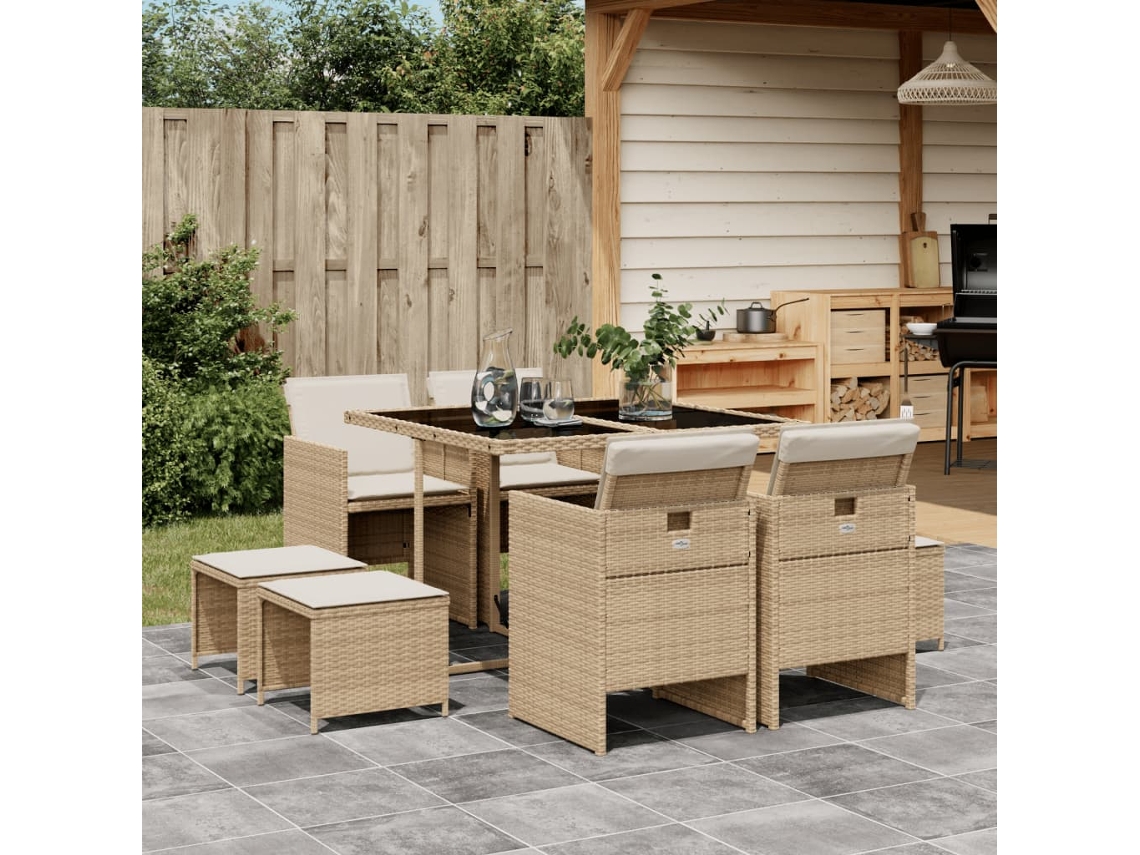Juego de comedor de jardín de 9 piezas con cojines de mimbre beige de DKD Home Decor