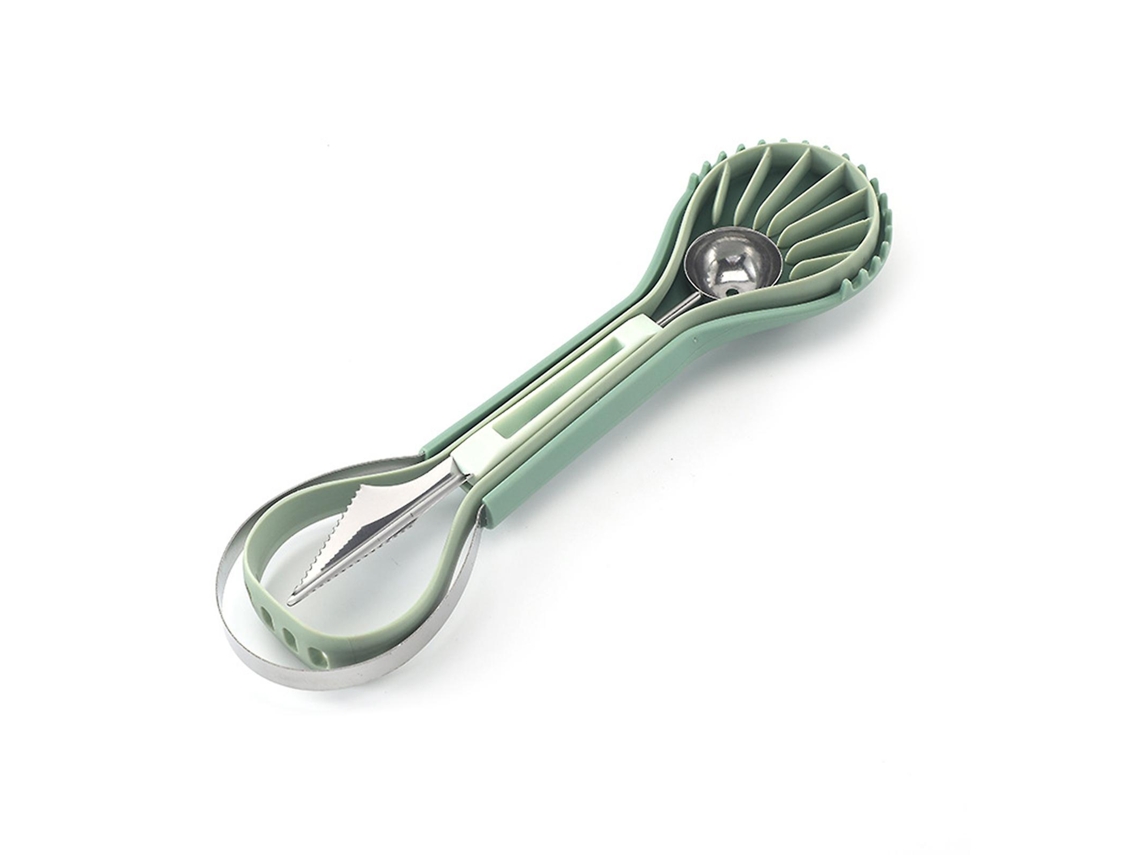 Cortador de frutas multifuncional 3 en 1, sacabolas de sandía y melón, cuchara de acero inoxidable para cortar frutas. Utensilio de cocina.