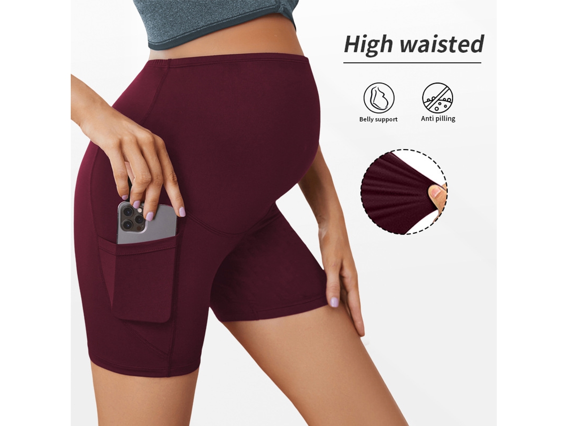 Pantalones De Yoga Premamá Para Mujer, Con Bolsillos Laterales, Cintura Alta Y Efecto Lifting De Cadera - Talla L, Color Rojo. Siurn