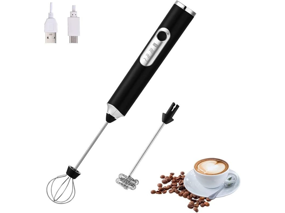 2026-batidora De Leche Eléctrica Portátil Con 2 Cabezales, Batidor De Café Con Carga Usb Recargable, Negro