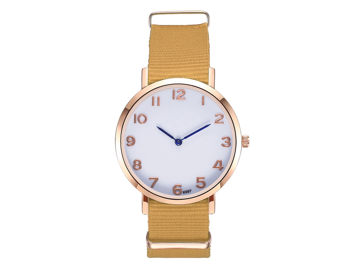 Reloj Analógico De Cuarzo Para Mujer/hombre Con Correa De Nylon Amarillo