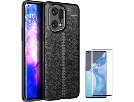 Kit Carcasa + Protector de Pantalla Oppo Find X5 Pro Rugged Leather Negro