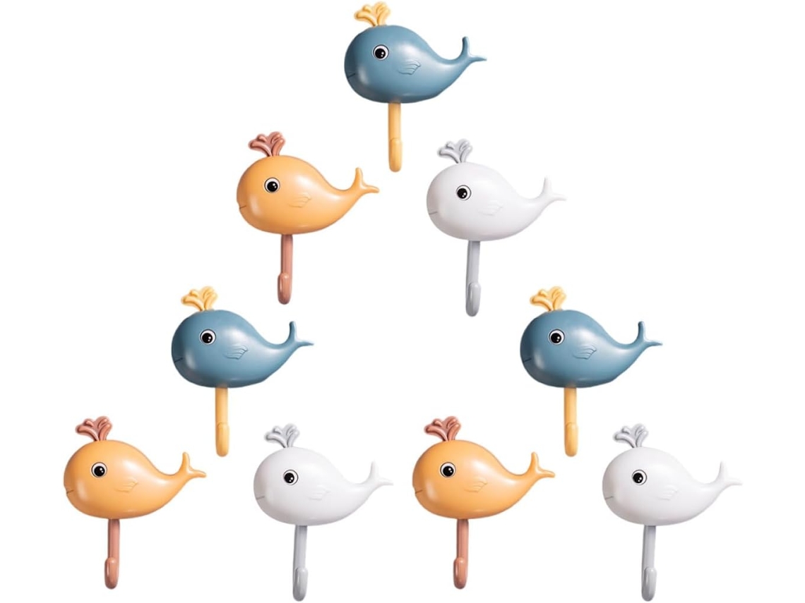 9 Ganchos Organizadores De Pared Con Forma De Ballena Y Pegatinas Para Colgar.