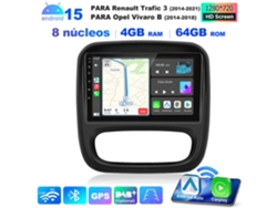 Radio de coche Hexinex para Renault Trafic III / Opel Vivaro B (2014-2021), 9 pulgadas, Android 15, 4 GB + 64 GB, GPS, Bluetooth, wifi