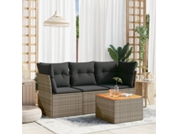 Conjunto de sofá de jardín de 4 piezas con cojines, ratán gris, DKD Home Decor