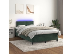 Cama Box Spring Colchón Y Led Terciopelo Verde Oscuro 120x200cm