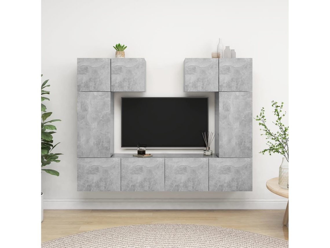 6 Pzs Pack de Muebles de Armario Tv Contrachapado Gris Cemento