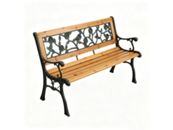 Banco De Jardín De Madera Y Metal Con Respaldo Floral Decorativo