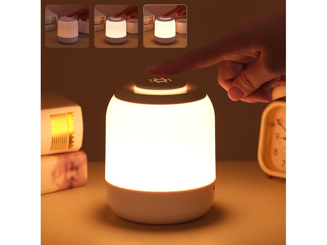 Luz Noturna Led Sensível Ao Toque Três Cores Lâmpada de Mesa Recarregável com Escurecimento Branca 