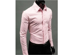 2026-camisas De Lujo Para Hombre Slim Fit Cuello Redondo Manga Larga Casual Formal Verano Otoño Xl Rosa