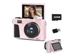Cámara digital WD3 SZSmart 8K de 88 MP con enfoque automático, función de vlog, wifi, pantalla de 3" abatible 180° y zoom de 18x para YouTube - 32 GB - Rosa